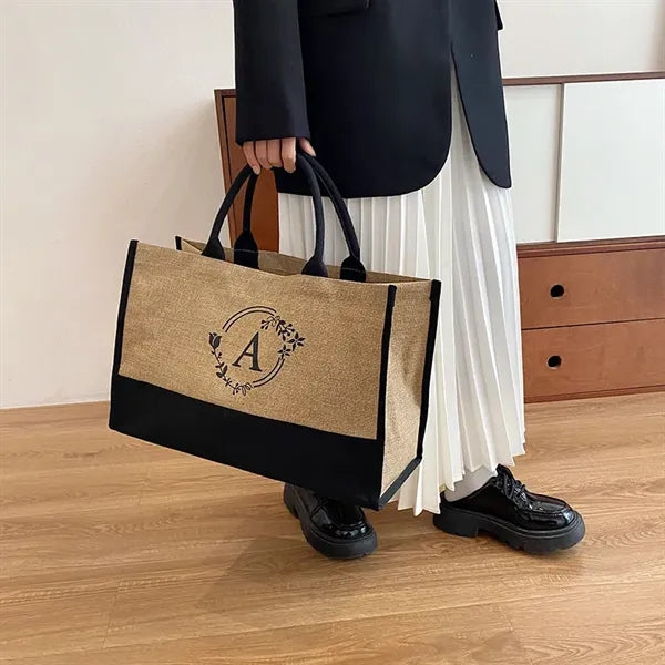 Large Jute Burlap Tote with Handle