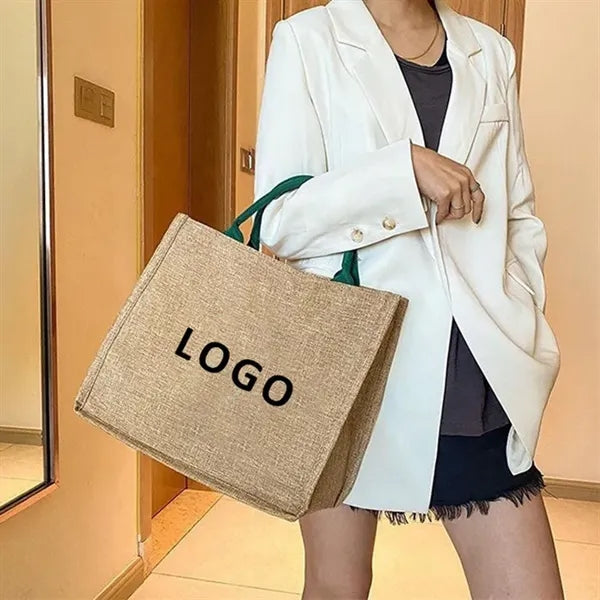 Natural Jute Burlap Tote Bag With Handles