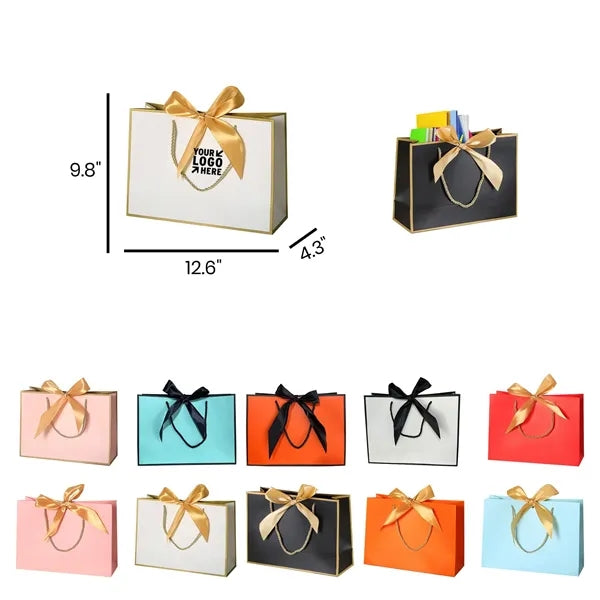 Thick Paper Gift Bag w/ Bow Handle for Retail Packaging