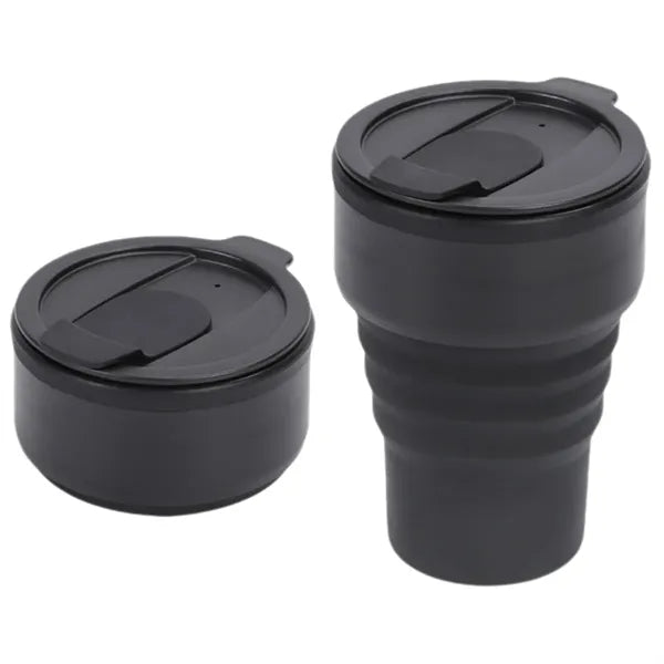 13Oz. Collapsible Travel Coffee Mug Black Silicone Cup