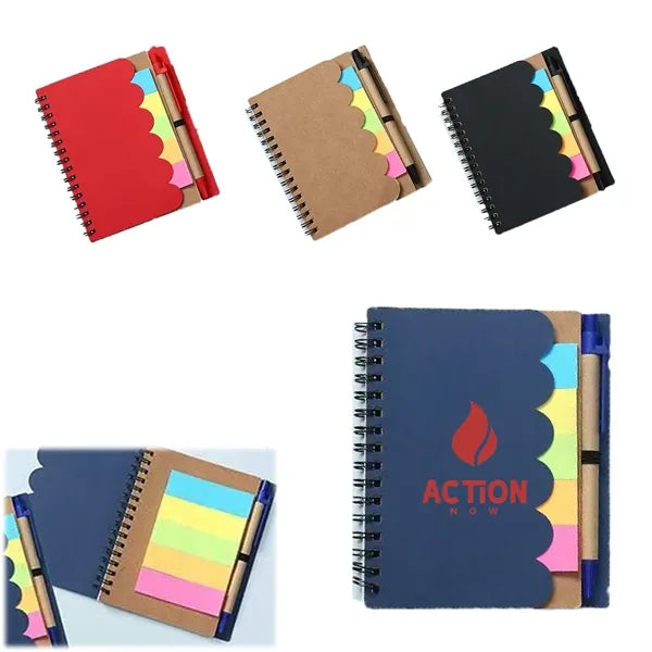 Kraft Paper Spiral Notebook &Pen & Sticky Flags