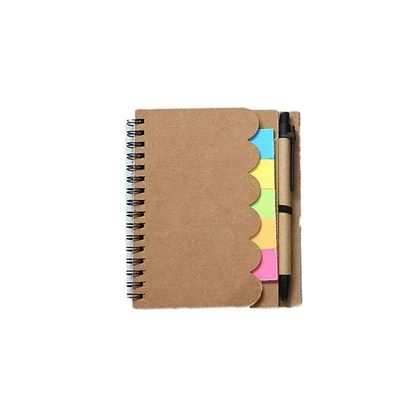 Kraft Paper Spiral Notebook &Pen & Sticky Flags