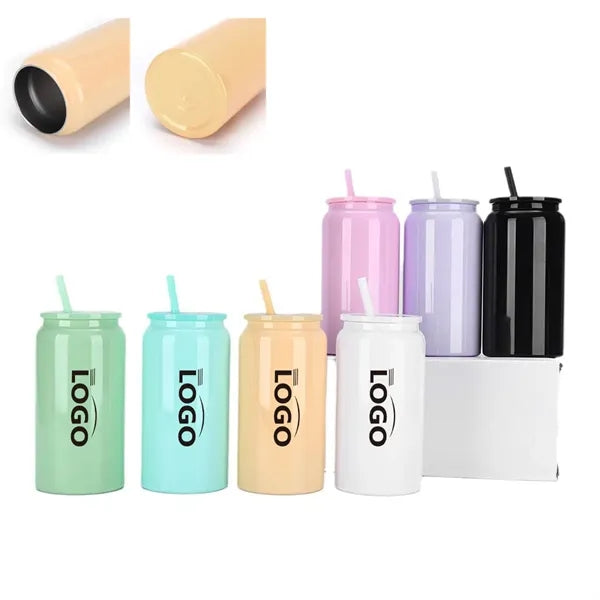 16oz Stainless Steel Insulated Mason Cup With Straw