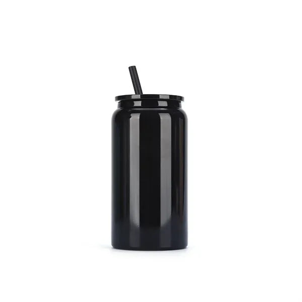 16oz Stainless Steel Insulated Mason Cup With Straw