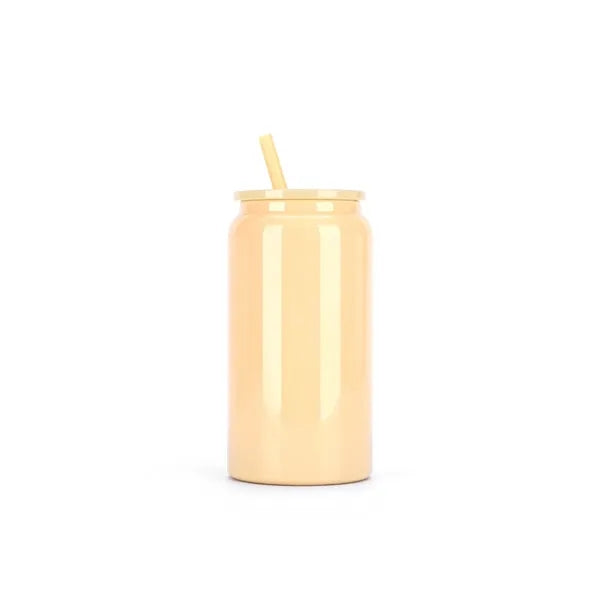 16oz Stainless Steel Insulated Mason Cup With Straw