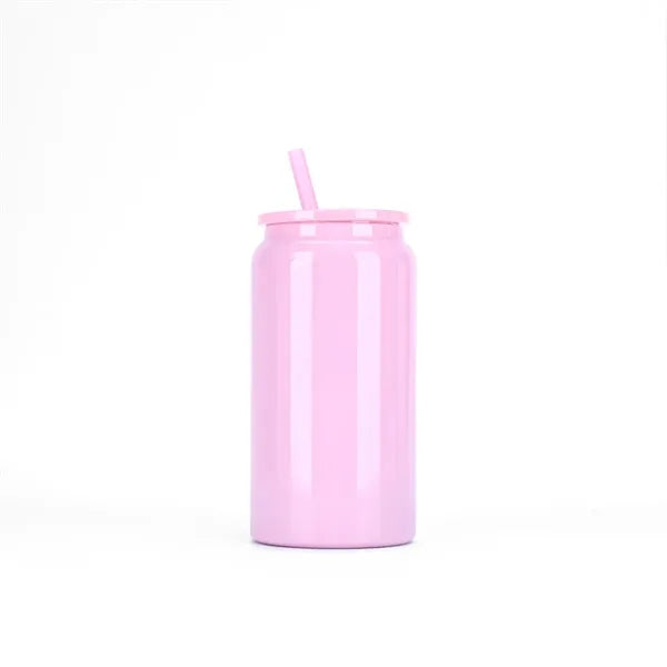 16oz Stainless Steel Insulated Mason Cup With Straw