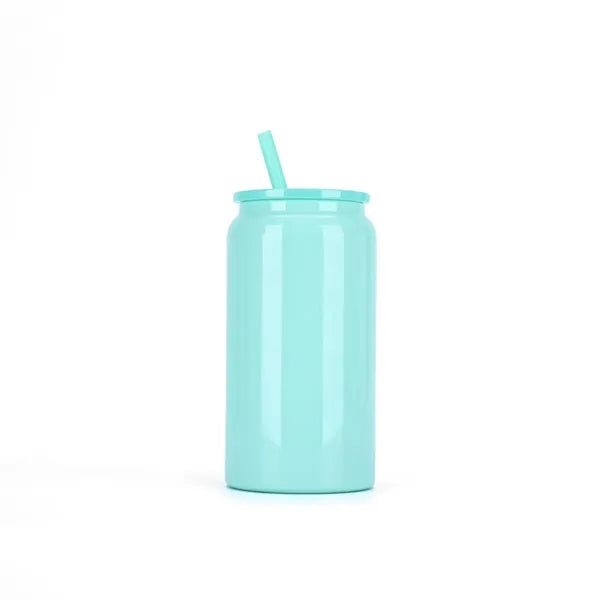 16oz Stainless Steel Insulated Mason Cup With Straw