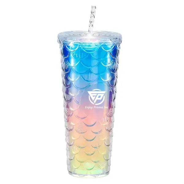 25oz Large-Capacity Embossed Carving Double-Layer Straw Cup