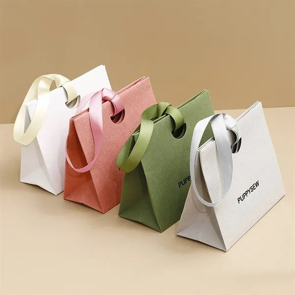 Colorful Paper Gift Tote Bags W/ Handheld Ribbon