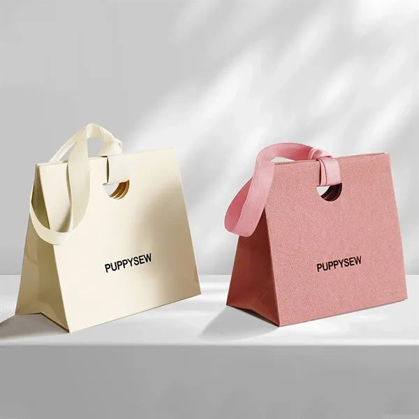 Colorful Paper Gift Tote Bags W/ Handheld Ribbon