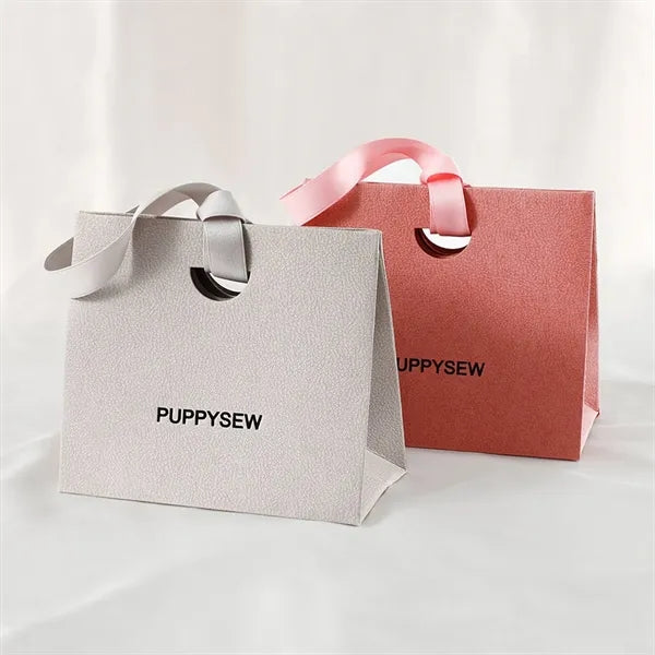Colorful Paper Gift Tote Bags W/ Handheld Ribbon
