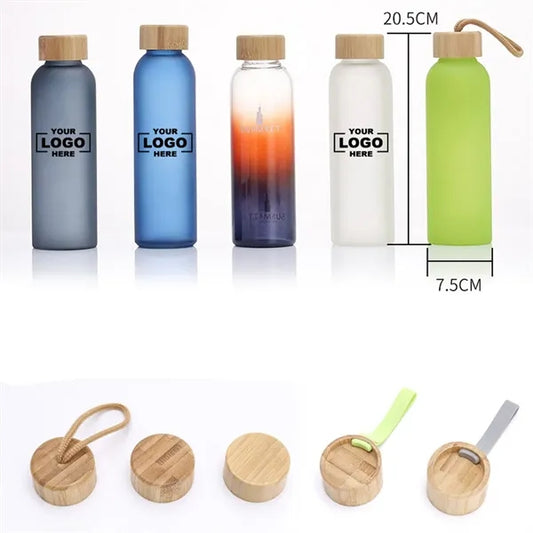 17oz Glass Bottle With Bamboo Lid Lanyard