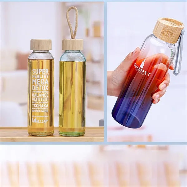 17oz Glass Bottle With Bamboo Lid Lanyard