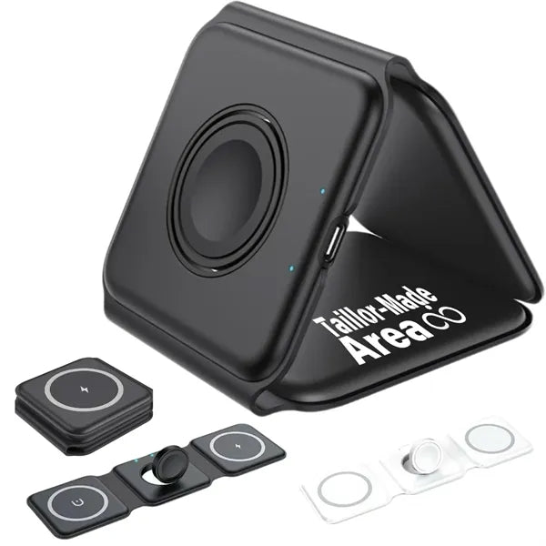 3 in 1 Versatile Magnetic Black Foldable Wireless Charger