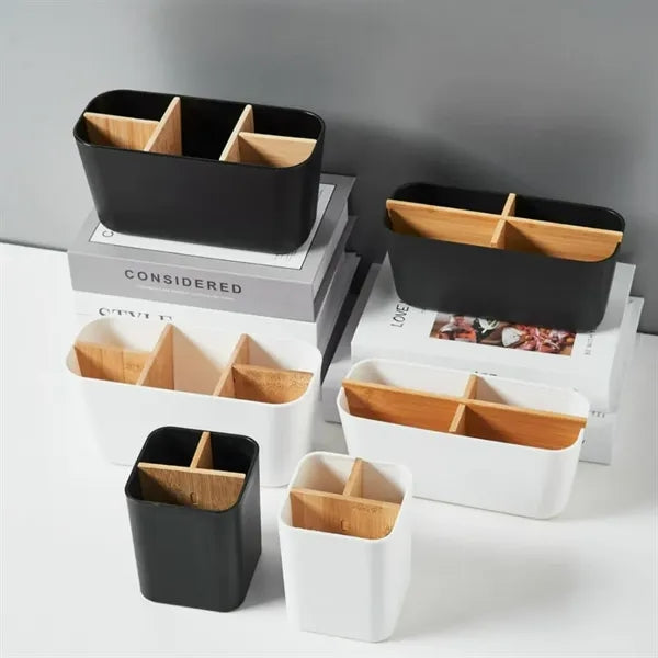 Bamboo Toothbrush/ Makeup Holders for Bathroom with 5 Slots