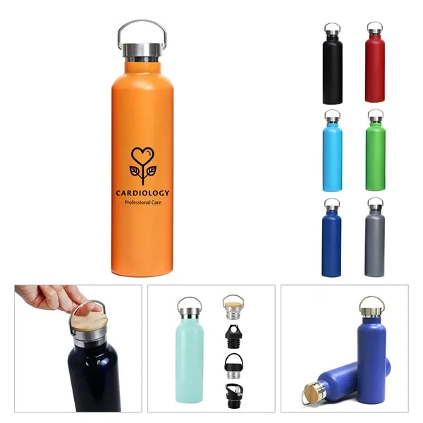 750ml double wall stainless steel bottle with bamboo lid