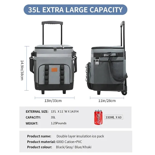 Insulated Cooler Bag with Trolley and Strap