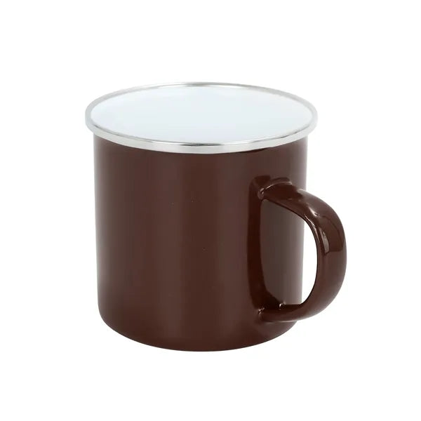 12Oz White Enamel Mug Silver Rim With Case