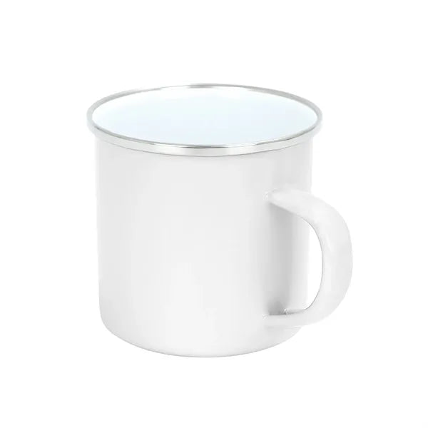 12Oz White Enamel Mug Silver Rim With Case