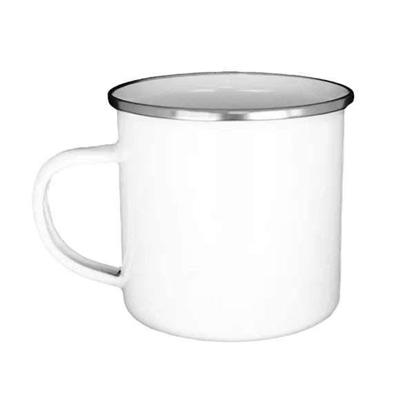 12Oz White Enamel Mug Silver Rim With Case