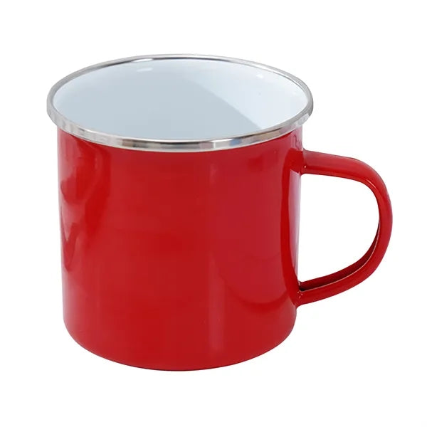 12Oz White Enamel Mug Silver Rim With Case