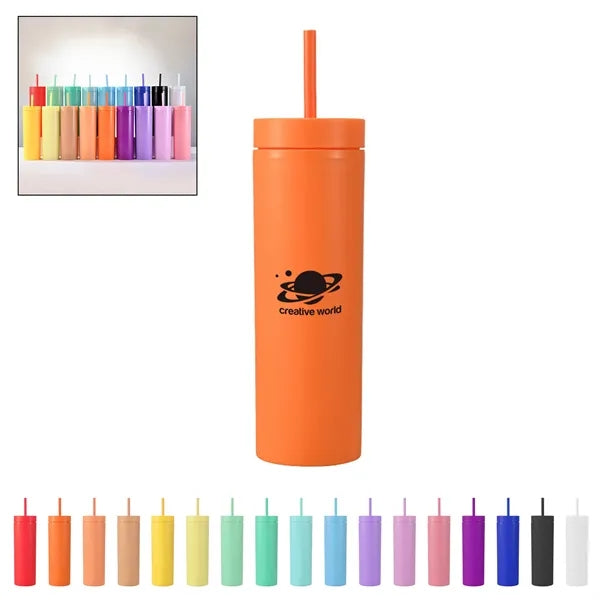 16 Oz Skinny Tumbler W/ Straw