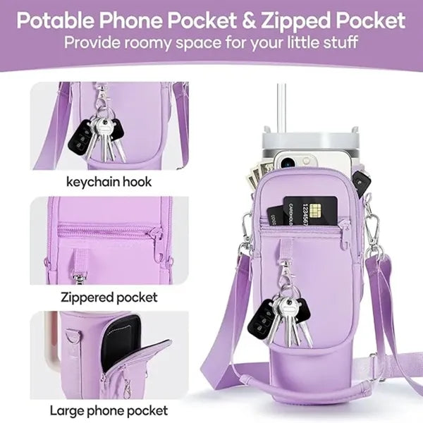 Neoprene Water Bottle Carrier Bag with Phone Pocket