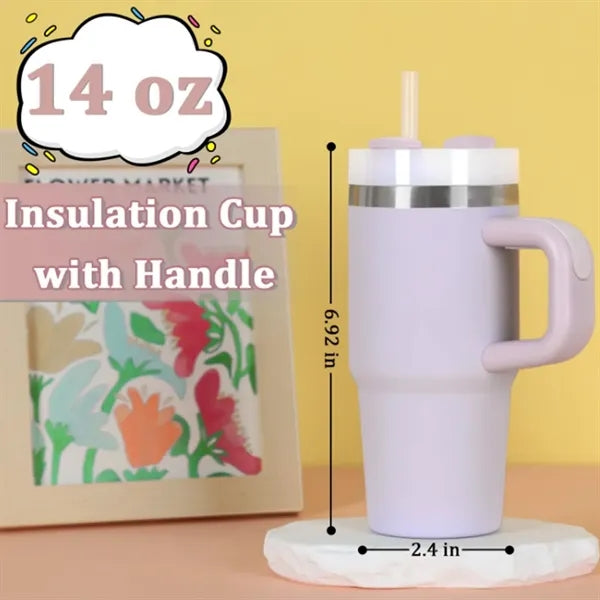 14OZ Insulated Tumbler with Handle and Straw for Kids
