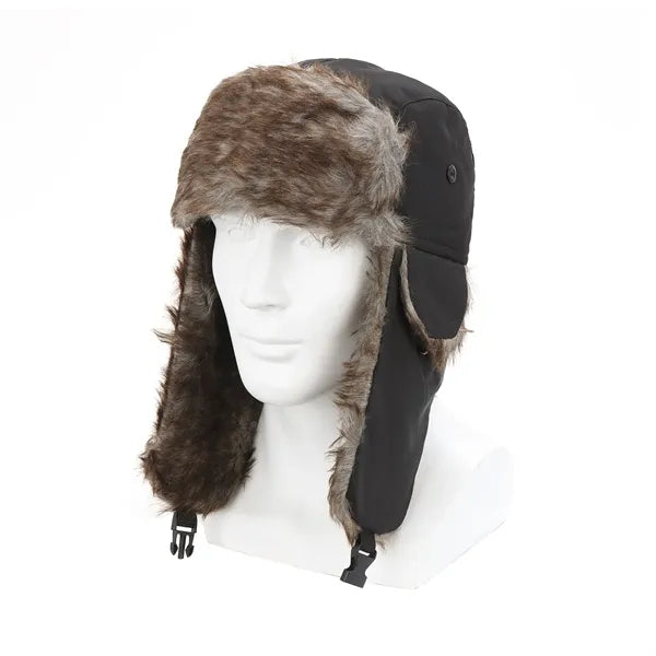 Winter Hat with Brim Warm Earflaps Faux Fur Cap