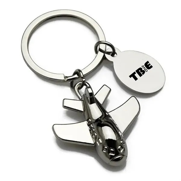Fashion Polished Silver Airplane Shaped Keychain