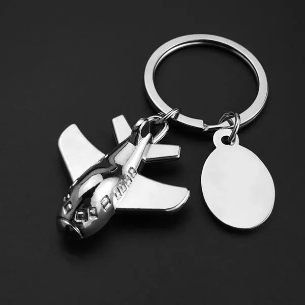 Fashion Polished Silver Airplane Shaped Keychain