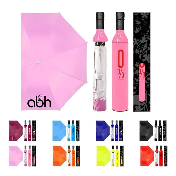 Wine Bottle Folding Sun & Rain Umbrella