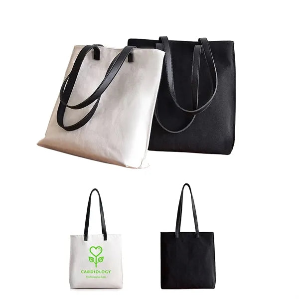Canvas Tote Bag With Leather Handles