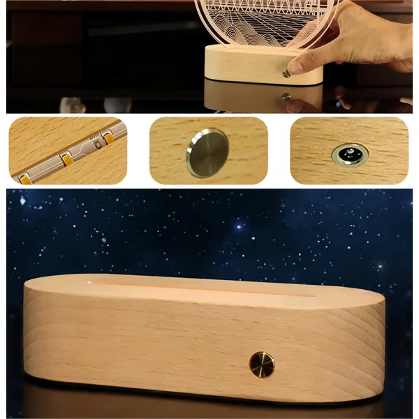 3D Led Night Light Lamp w/ Wooden Base