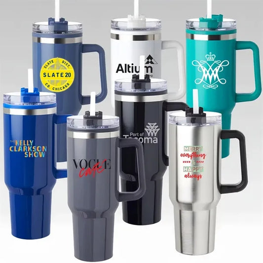 40oz Stainless Steel Tumbler with Straw and Handle