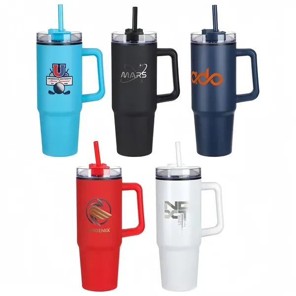 40oz Stainless Steel Tumbler with Straw and Handle