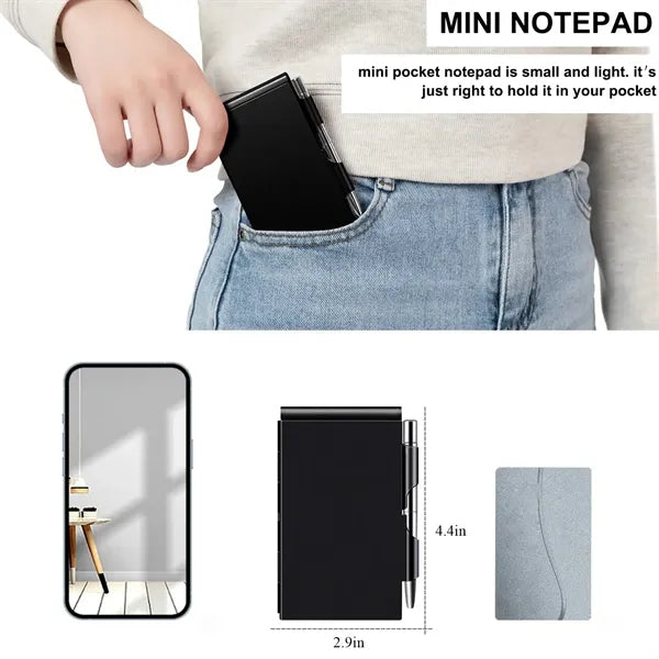 Pocket Aluminum Memo Pad Holder With Ballpoint Pen
