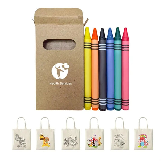 Painted canvas tote bag 6 crayons