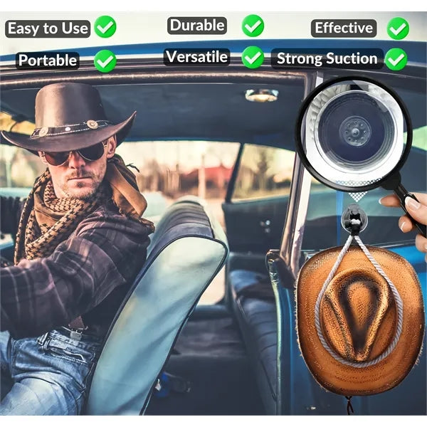 Heavy Duty Car Cowboy Hat Holder Suction Cup Rope Design