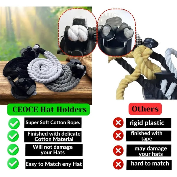 Heavy Duty Car Cowboy Hat Holder Suction Cup Rope Design