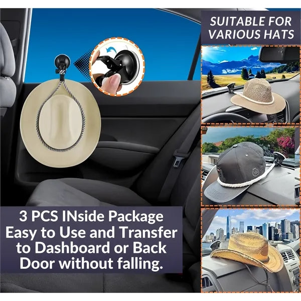 Heavy Duty Car Cowboy Hat Holder Suction Cup Rope Design