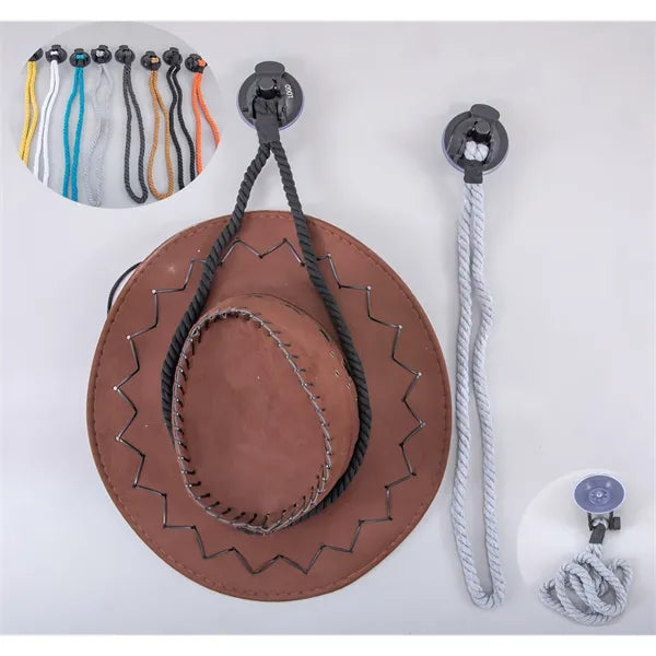 Heavy Duty Car Cowboy Hat Holder Suction Cup Rope Design