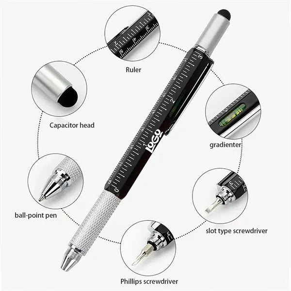 Multifunctional 6-in-1 metal tool pen