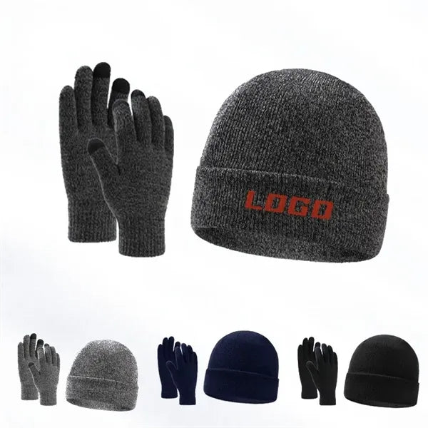 Cuff Beanie and Gloves Set