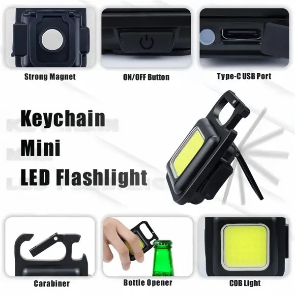 Mini Magnetic Keychain Flashlight Rechargeable Work Light