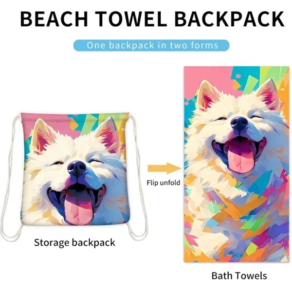 2 in 1 Foldable Microfiber Beach Towel Backpack