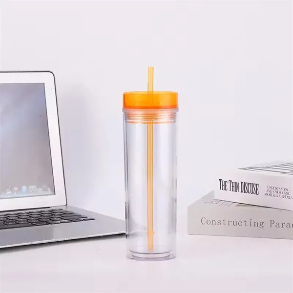 16oz Double Wall Acrylic Skinny Tumblers With Straw