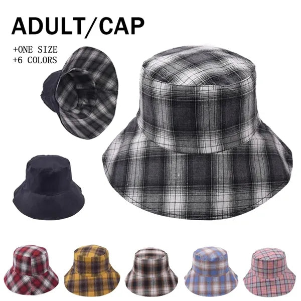 100% Cotton Reversible Plaid Wide Brim Boonie Bucket