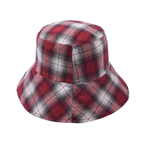 100% Cotton Reversible Plaid Wide Brim Boonie Bucket