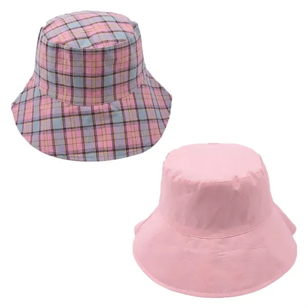 100% Cotton Reversible Plaid Wide Brim Boonie Bucket
